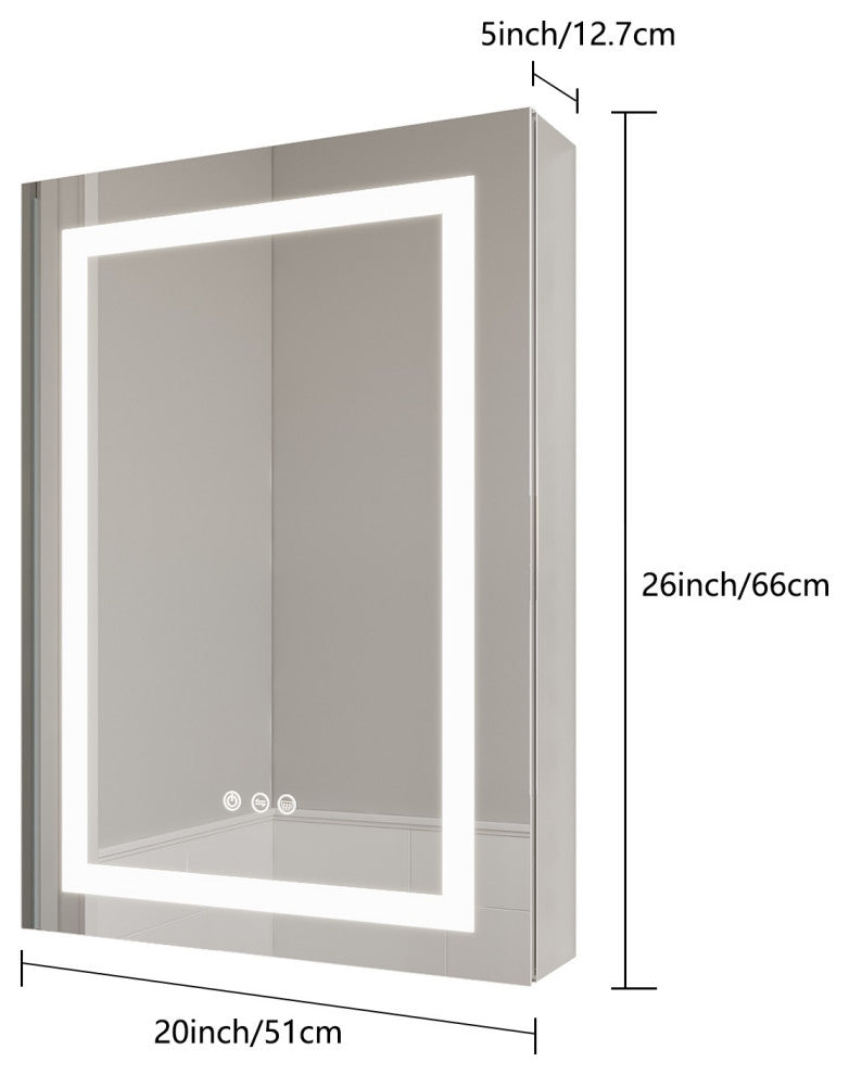 20" Surface/Recessed Mount Aluminum Medicine Cabinet with Mirror and LED Lights