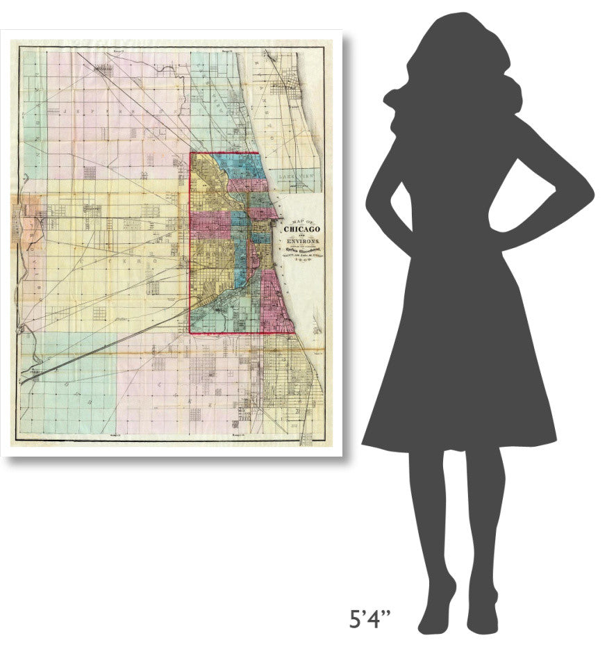 "Map of Chicago and Environs, 1869" Paper Print by Rufus Blanchard, 37"x46"