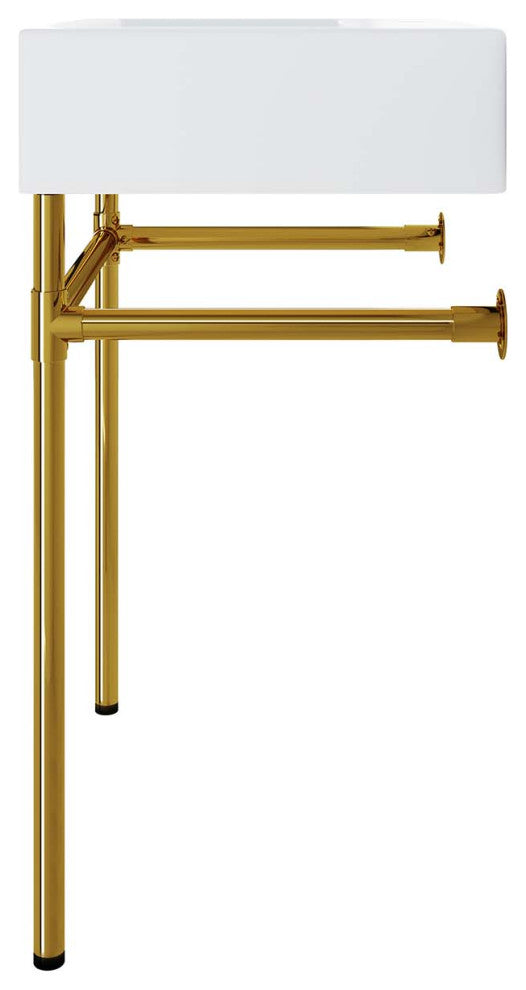 Sink Vanity, Wall Mount, White Gold, Ceramic, Stainless, Modern, Bathroom