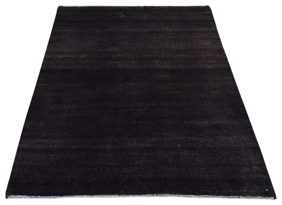 Bistre Brown, Hand Knotted, Wool and Silk, Roman Key Design, Rug, 4'x5'8"