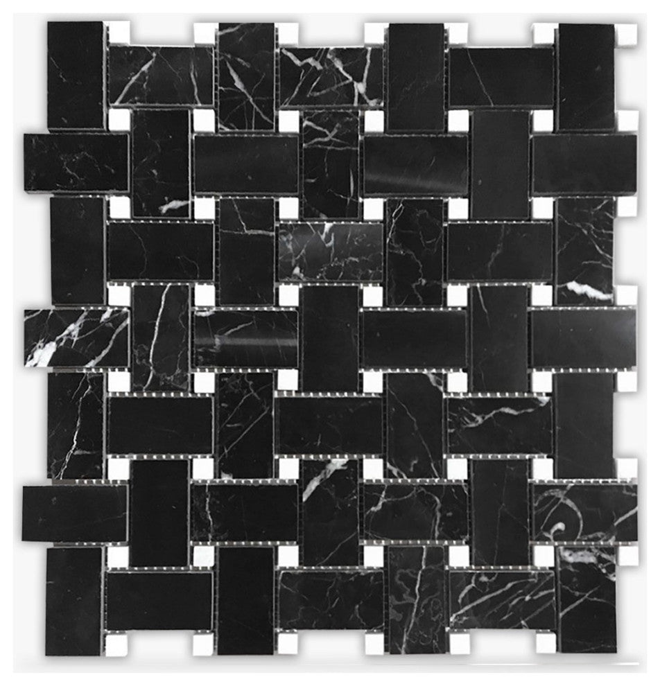 Neromarquina Honed 1x2 Basket Weave Marble Mosaic
