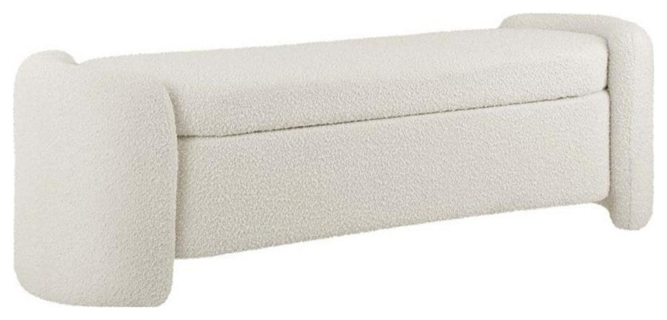 Modway Nebula Modern Style Wood and Boucle Upholstered Bench in Ivory