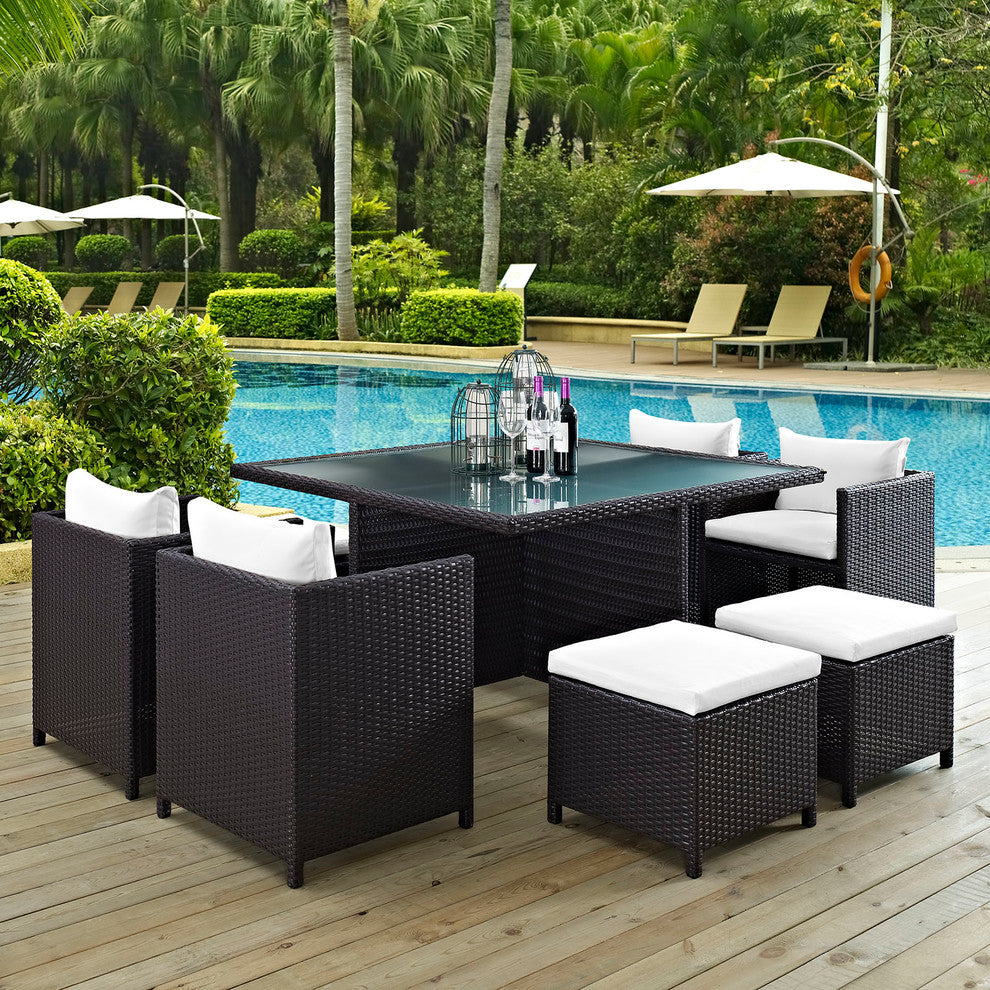 Modway Inverse 9 Piece Outdoor Patio Dining Set, Espresso White