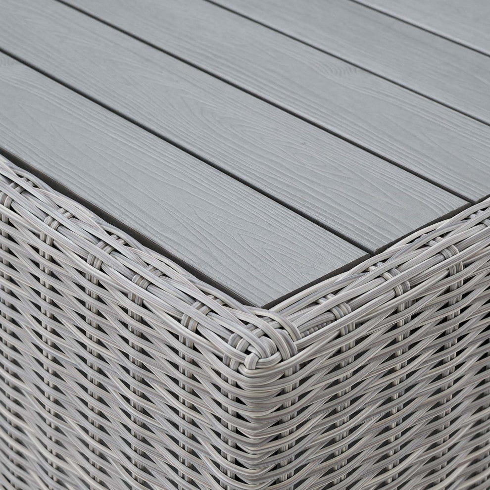 Lounge Coffee Table, Rectangular, Rattan, Wicker, Gray, Modern, Outdoor