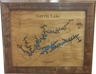 Norris Lake, Tennessee-Wood Lake Map, Small Framed