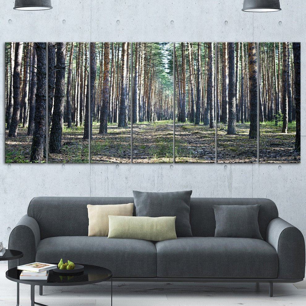 Forest Road in Thick Woods, Modern Forest Canvas Art, 83"x32", 7 Panels