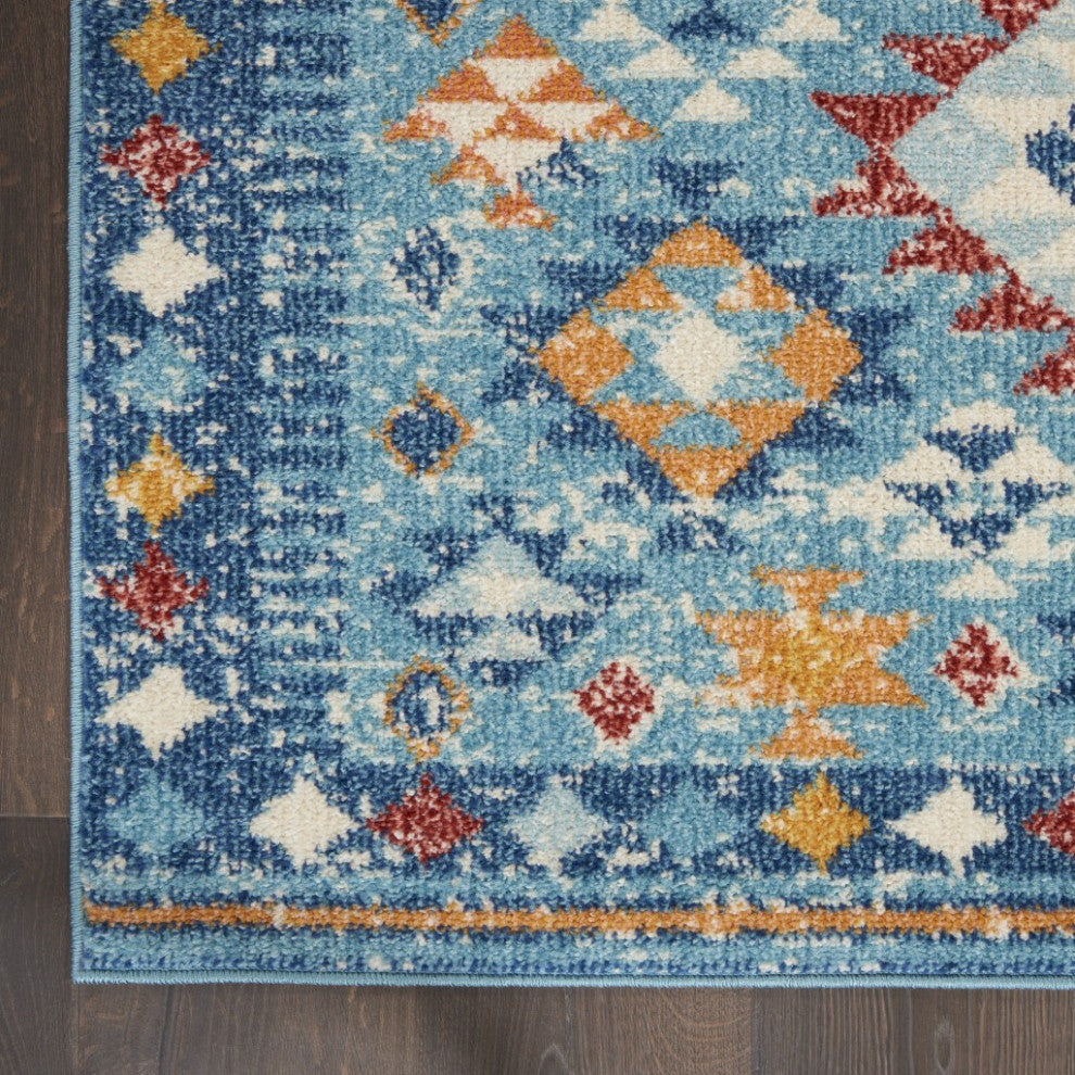 8" x 10" Blue and Multi Diamonds Area Rug
