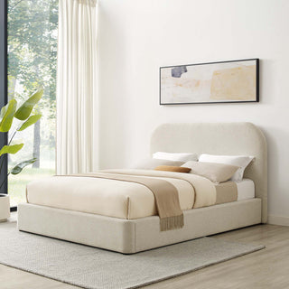 Keynote Upholstered Fabric Curved King Platform Bed, Heathered Weave Ivory