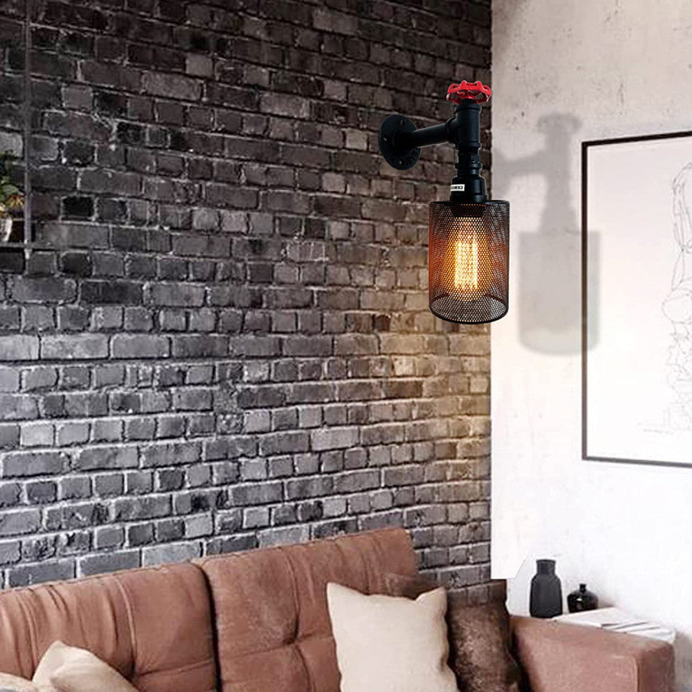 Industrial Pipe wall lamp vintage net black wall sconce