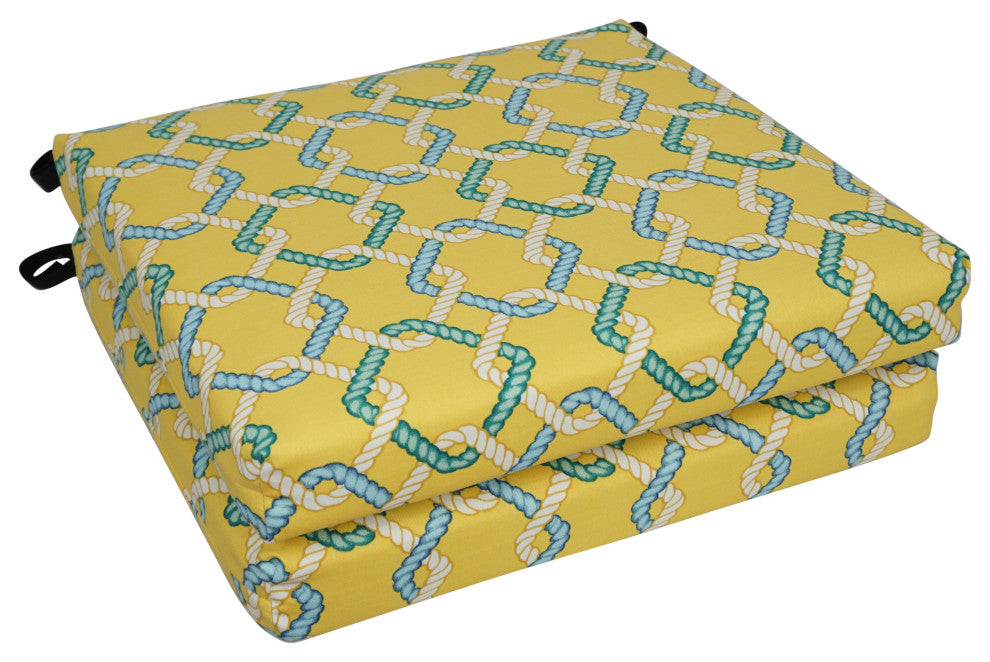 20"X19" Patterned Outdoor Chair Cushions, Set of 4, Capecod Summer