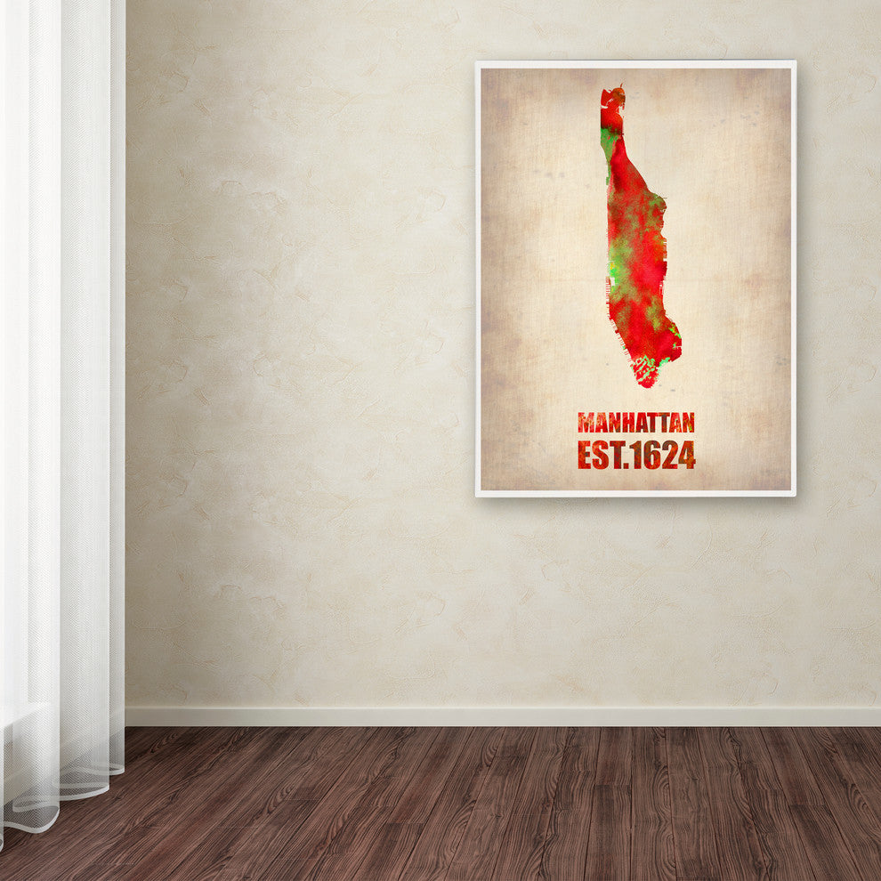 'Manhattan Watercolor Map' Canvas Art by Naxart