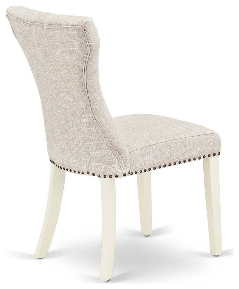 5Pc Kitchen Set - 4 Kitchen Chairs, Table Wood Structure -High Back, Linen White