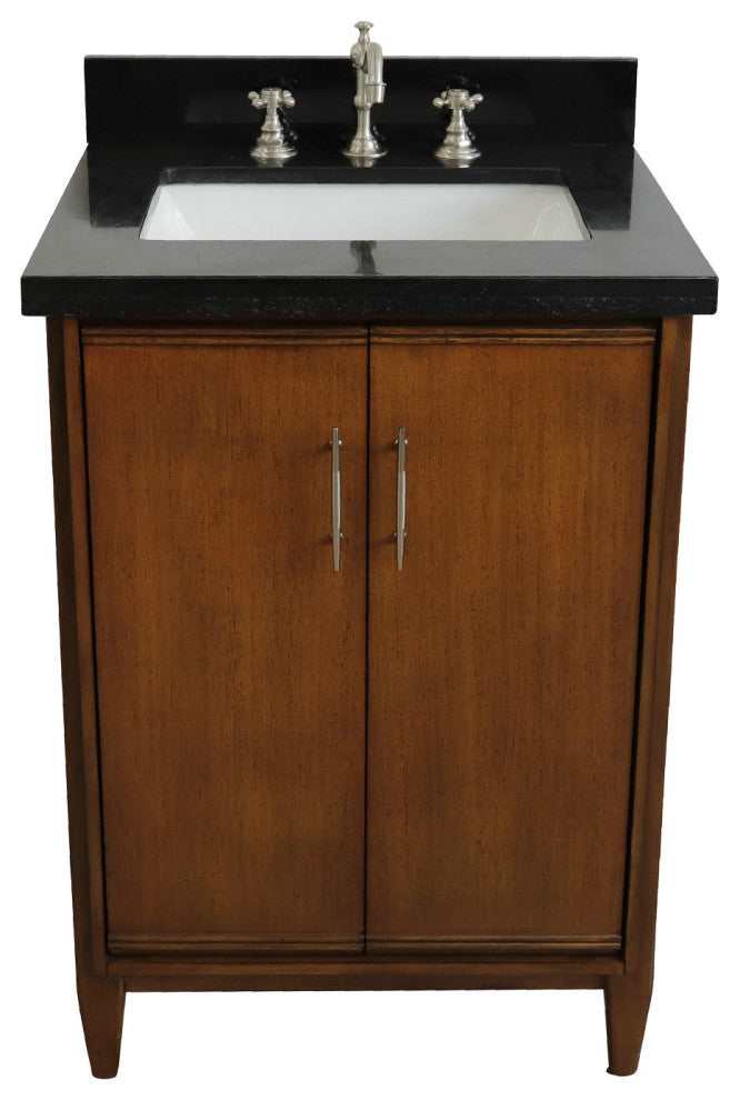 25" Single Sink Vanity, Walnut Finish With Black Galaxy Granite