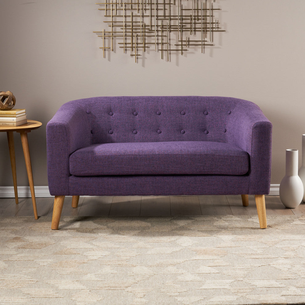 GDF Studio Carol Button Back Mid Century Fabric Modern Loveseat, Muted Purple