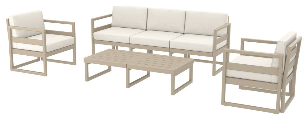 Mykonos 5 Person Lounge Set Taupe With Acrylic Fabric Natural Cushion