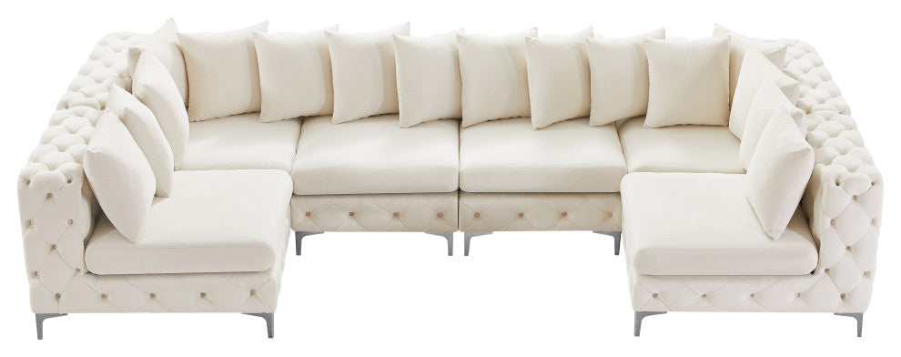 Tremblay Velvet Upholstered 6-Piece Modular U-Shaped Sectional, Cream