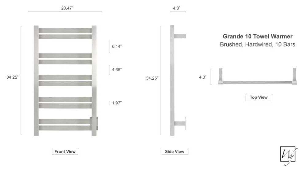 Grande Towel Warmer, Brushed, 10 Bars