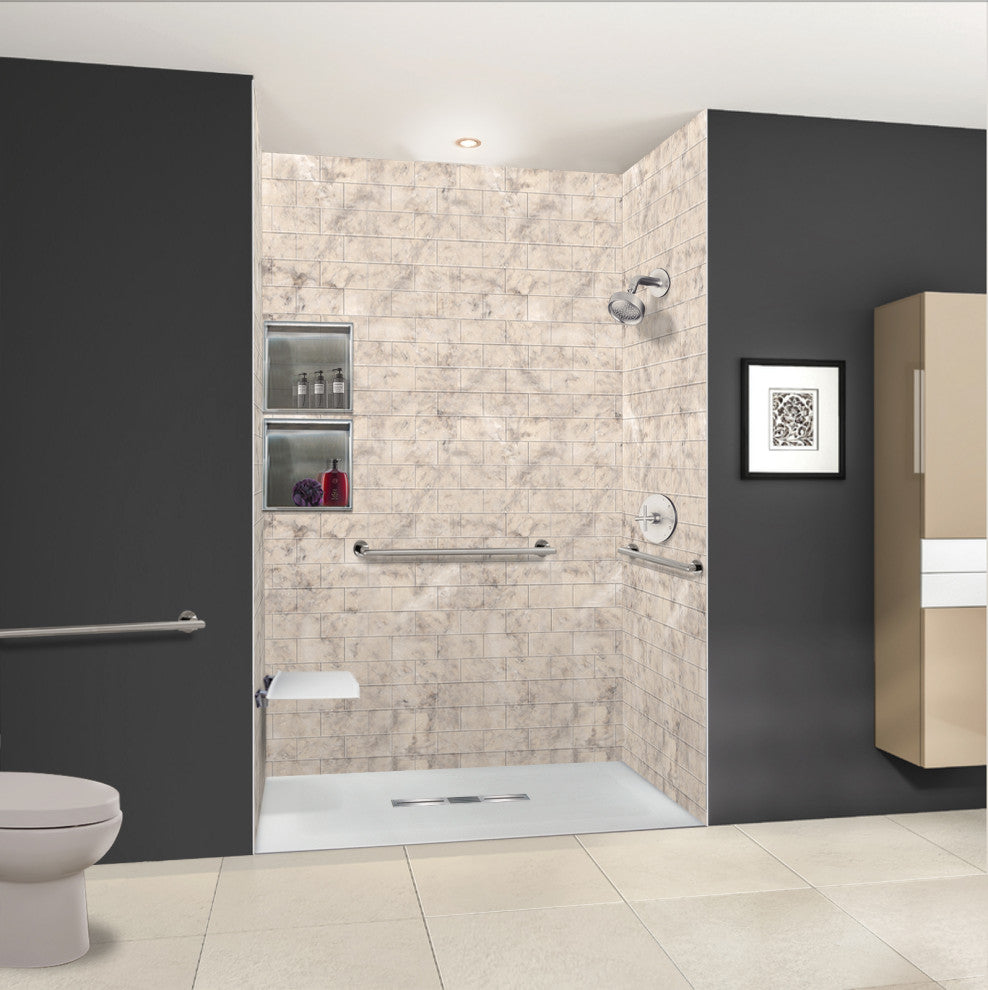 Transolid 63-in L x 35.5-in W Zero Threshold Center Drain Shower Base, Grey