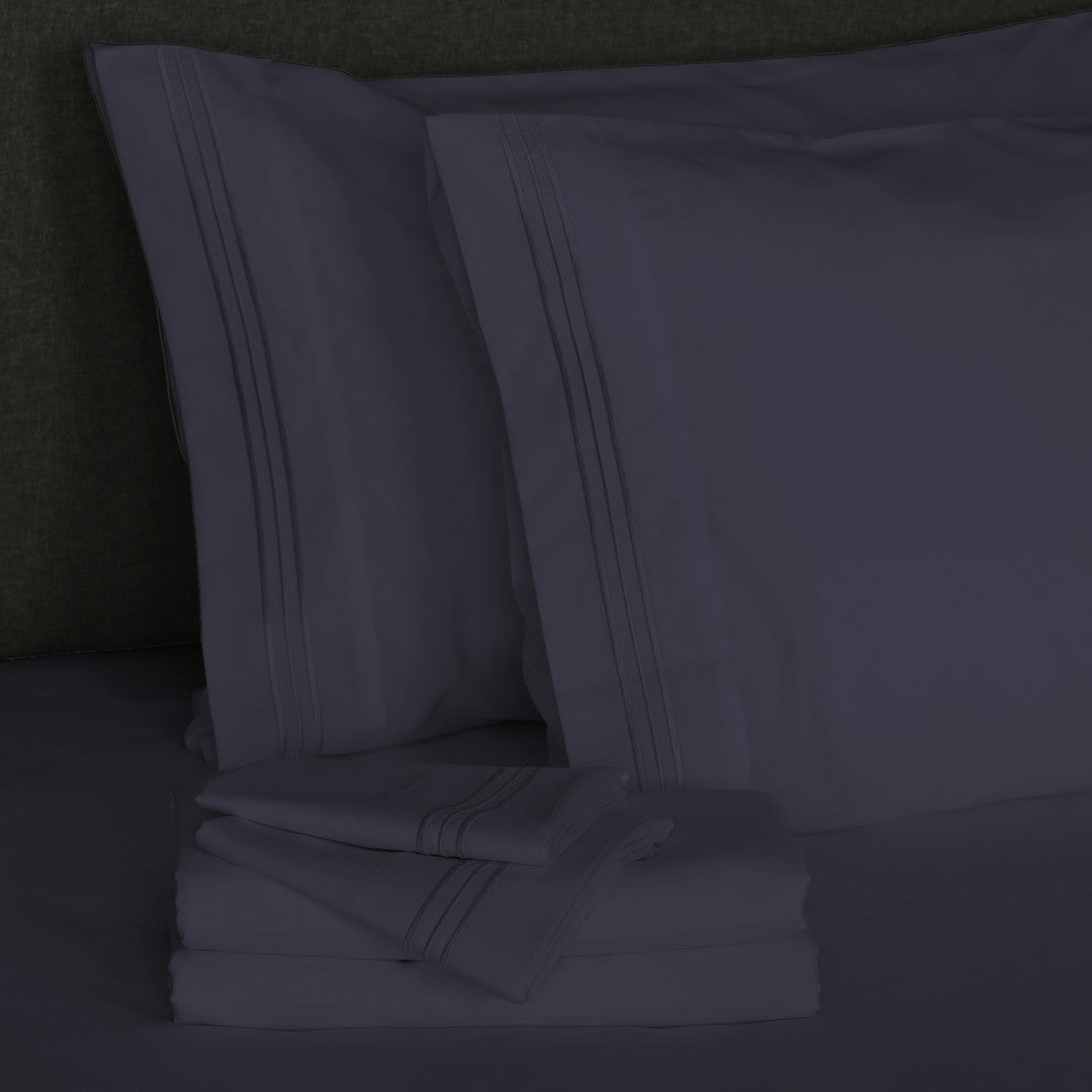 Furinno Angeland Vienne 4-Piece Microfiber Bed Sheet Set, King, Navy Blue