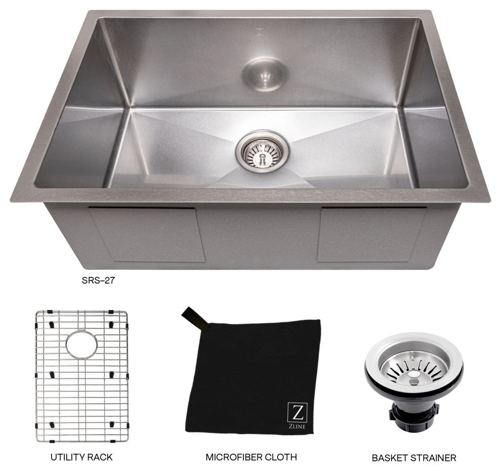 ZLINE Undermount Single Bowl Sink in Stainless Steel with Bottom Grid