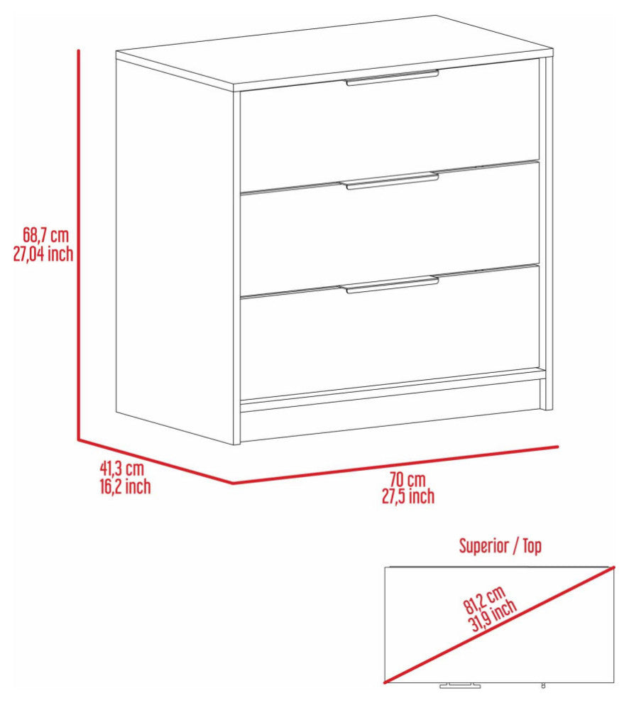 Washington 3 Drawer Dresser with Metal Handles, Black/Light Oak
