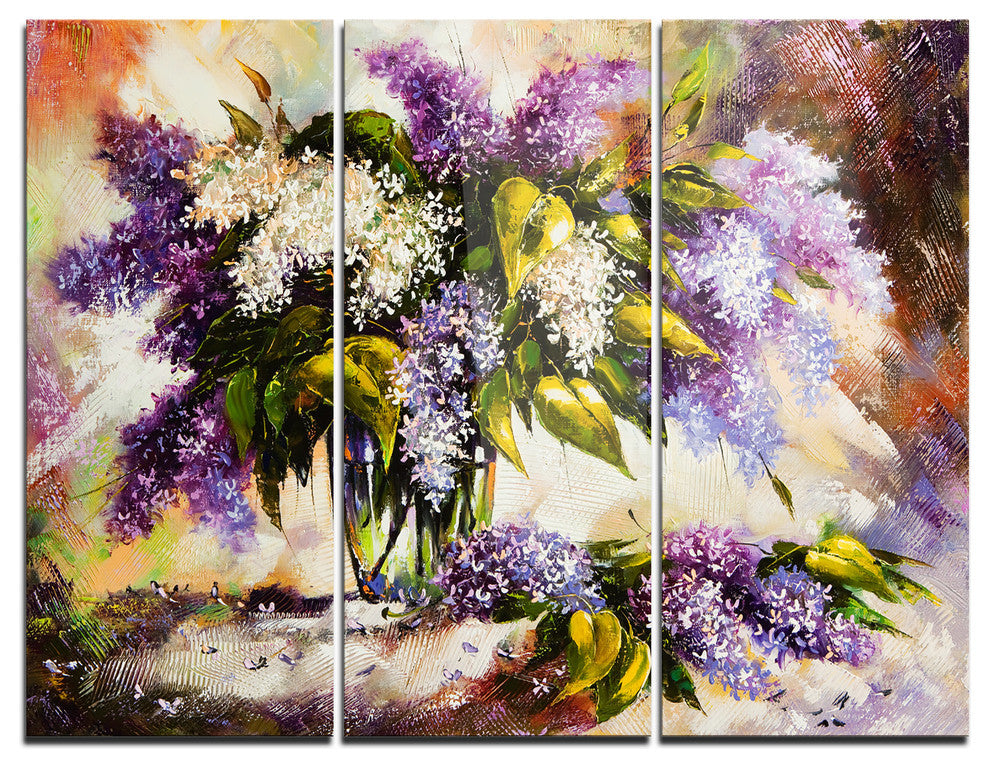 "Lilac Bouquet in a Vase" Metal Wall Art, 3 Panels, 36"x28"