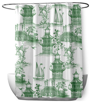 70"Wx73"L China Old Shower Curtain, Green