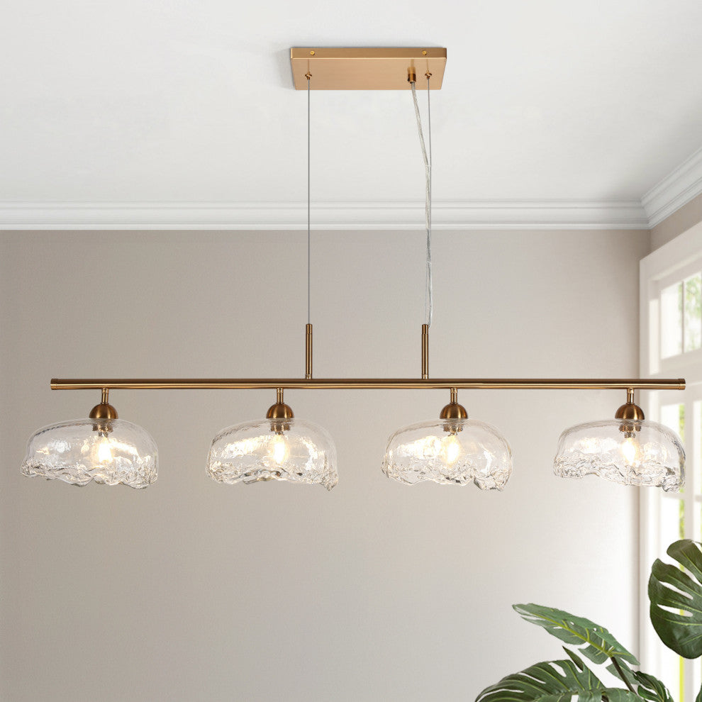 LNC Ranunculus 4-Light 44.5" Brass Modern Linear Glass Island Light
