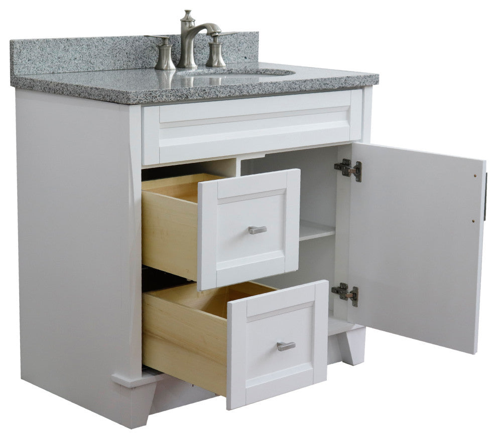 37" Single Sink Vanity, White Finish With Gray Granite