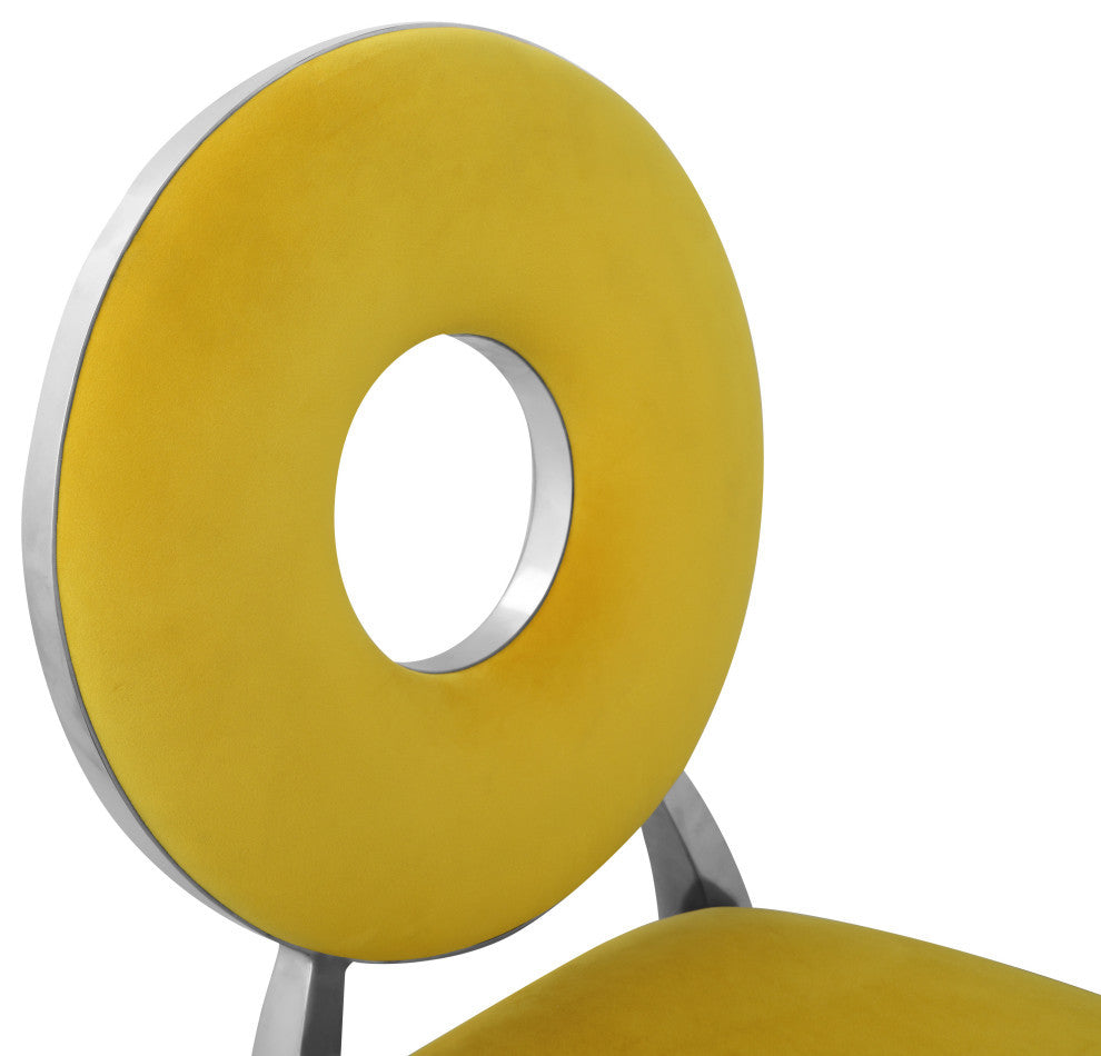 Carousel Upholstered Dining Chair, Set of 2, Yellow Velvet, Chrome Finish