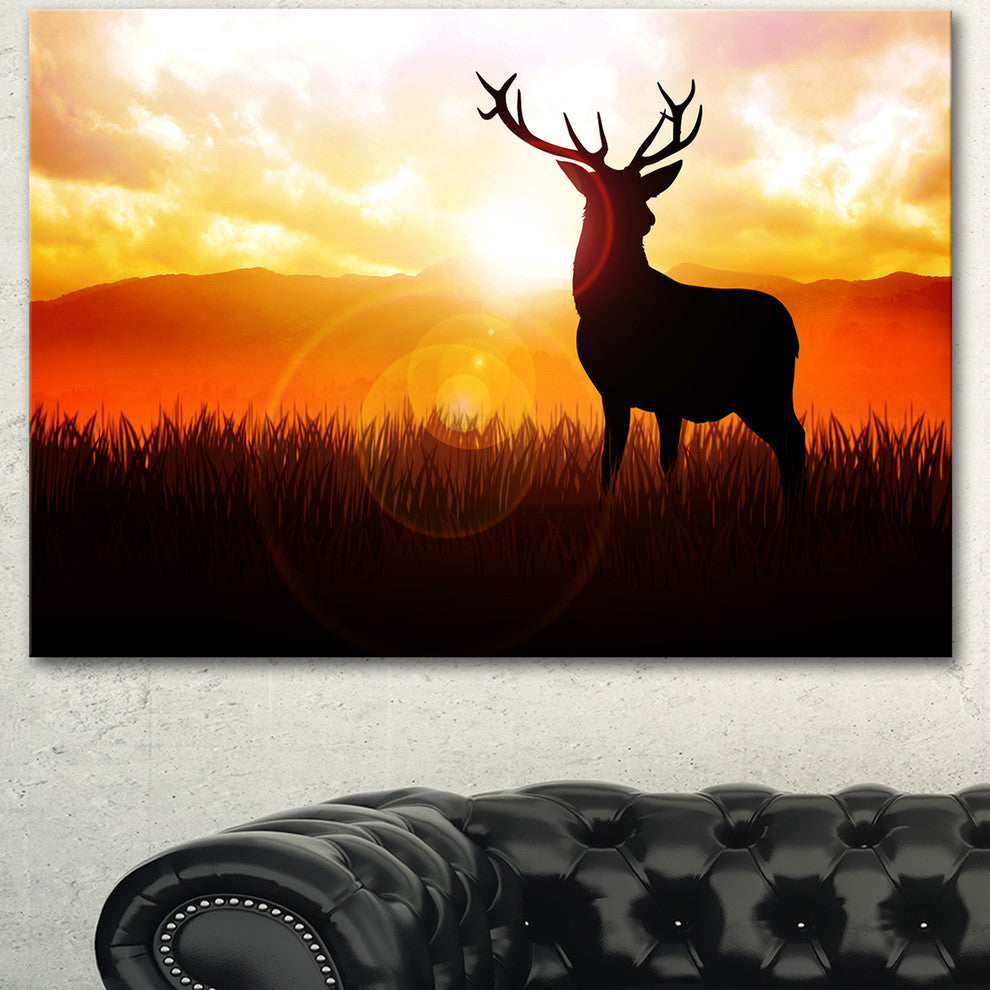 Deer on Meadow During Sunrise, Animal Canvas Art Print, 40"x30"