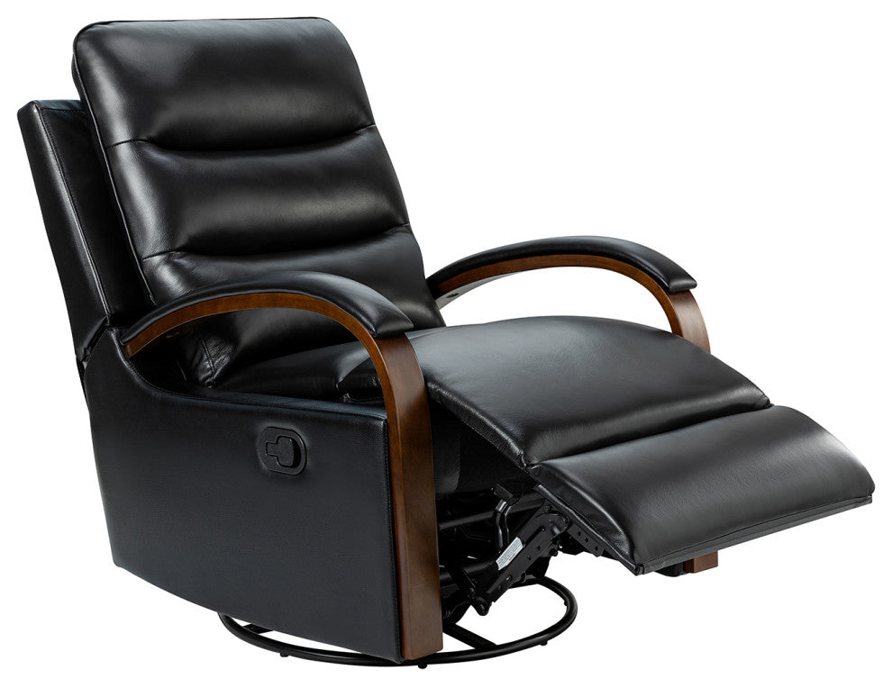 Konradin Genuine Leather Swivel Rocking Manual Recliner Set of 2, Black