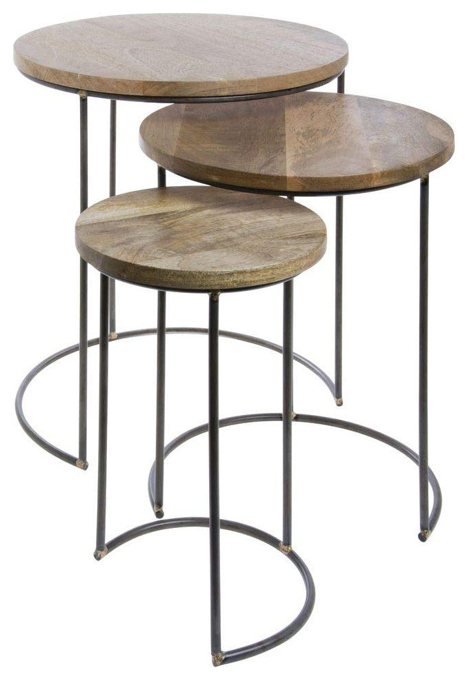 Set of 3 Nesting Iron Accent Tables with Mango Wood Tops