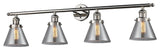 Large Cone 4-Light Bath Fixture, Smoked Glass, Polished Nickel