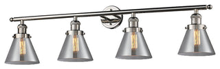 Large Cone 4-Light Bath Fixture, Smoked Glass, Polished Nickel