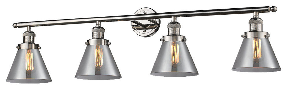 Large Cone 4-Light Bath Fixture, Smoked Glass, Polished Nickel