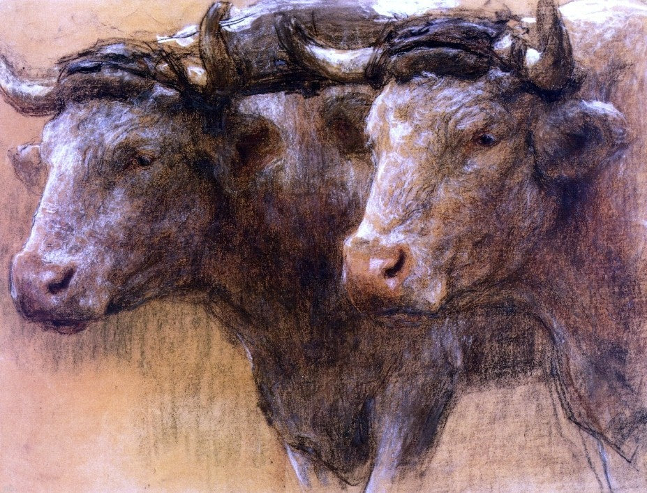 Leon Augustin L'hermitte) Heads of Two Oxen- Study for -La Famille- Wall Decal