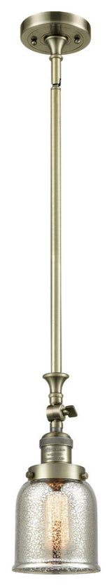Small Bell 1-Light LED Pendant, Antique Brass, Glass: Silver Mercury