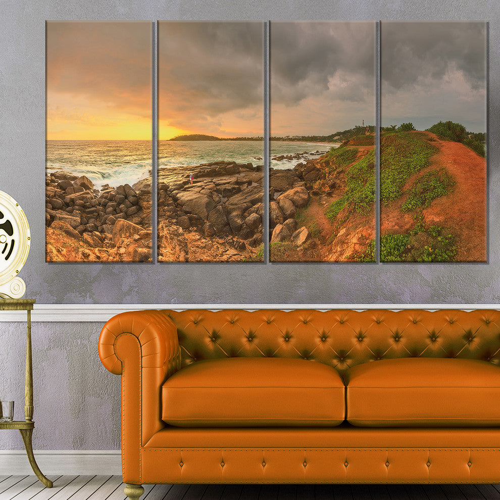 "Rocky Romantic Sri Lanka Beach" Oversized Beach Wall Art, 4 Panels, 48"x28"