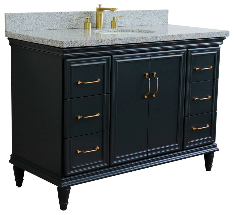 49" Single Sink Vanity, Dark Gray Finish With Gray Granite and Oval Sink