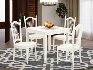 5 Pc Small Kitchen Table And 4 Hard Wood Dining Chairs In Linen White