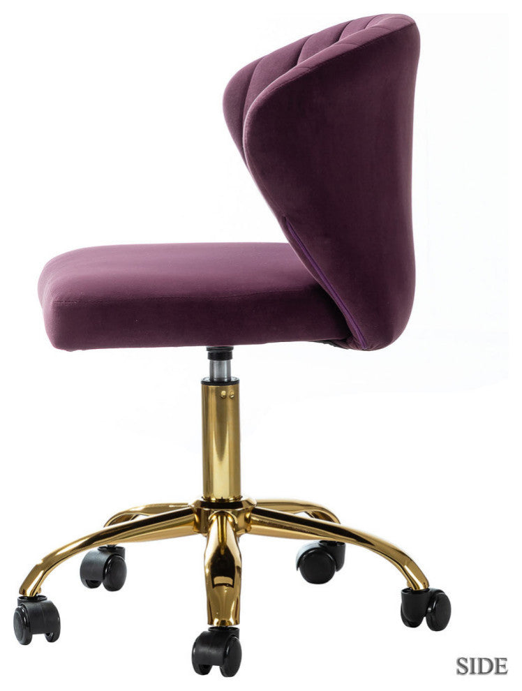 Swivel Task Chair With Tufted Back, Purple