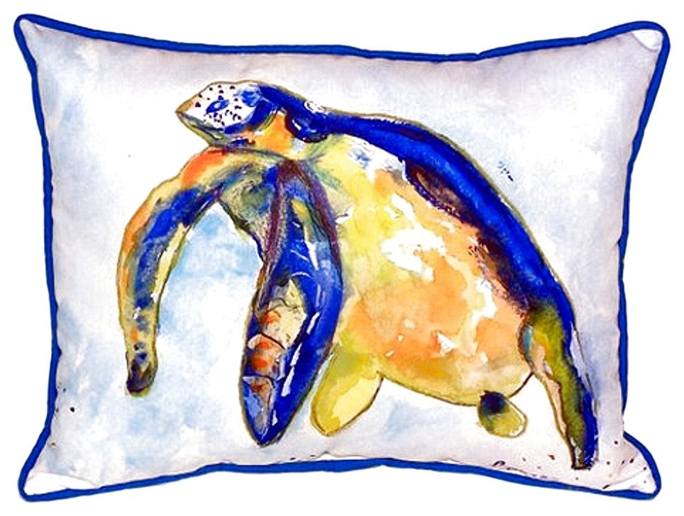Blue Sea Turtle - Left Small Indoor/Outdoor Pillow 11x14 - Set of Two