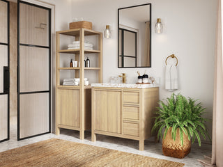Elizabeth Oak 36" Left Offset Sink Vanity, White 2" Viola Night