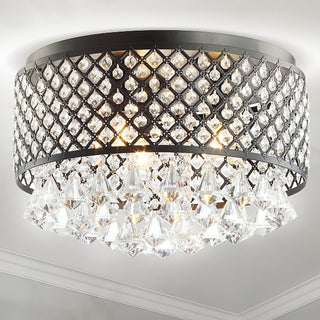 Evelyn 3-Light Crystal Drops and Metal LED Flush Mount, Black/Clear, Width: 17"