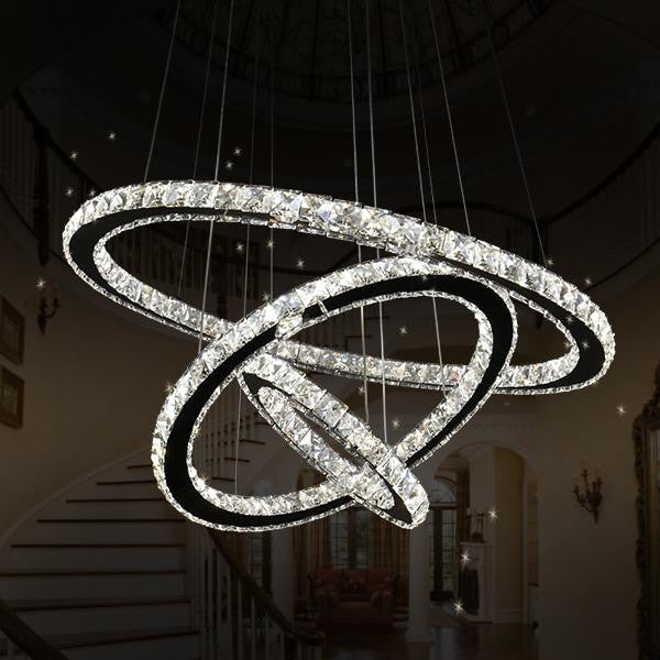 3 Circle Diamond Ring LED Crystal Modern Light  Pendant, Diameter 32" Daylight