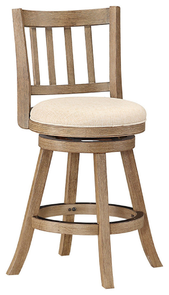 Adam 24 Inch Solid Wood Swivel Counter Stool, Slatted Back, Ivory
