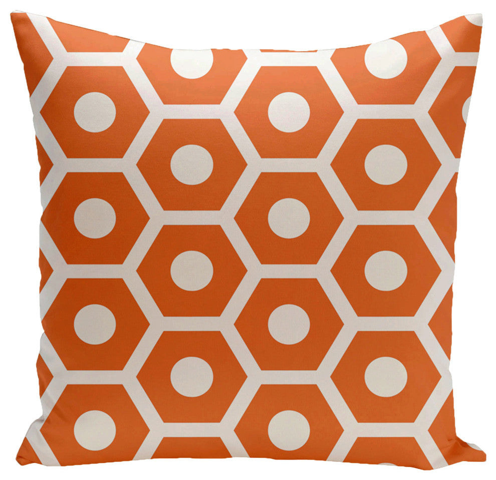 Geometric Decorative Outdoor Pillow, Orange, 18"x18"