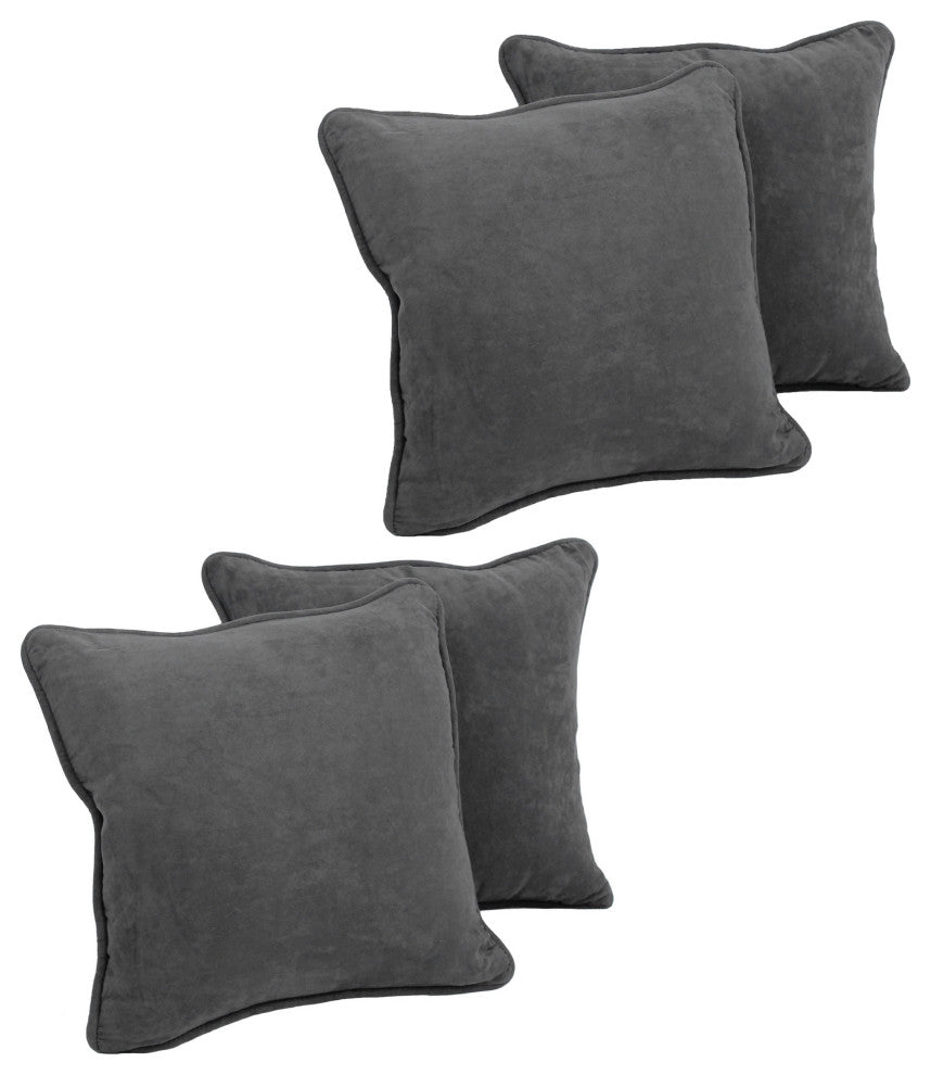 18" Double-Corded Solid Microsuede Square Throw Pillows, Set of 4, Steel Gray