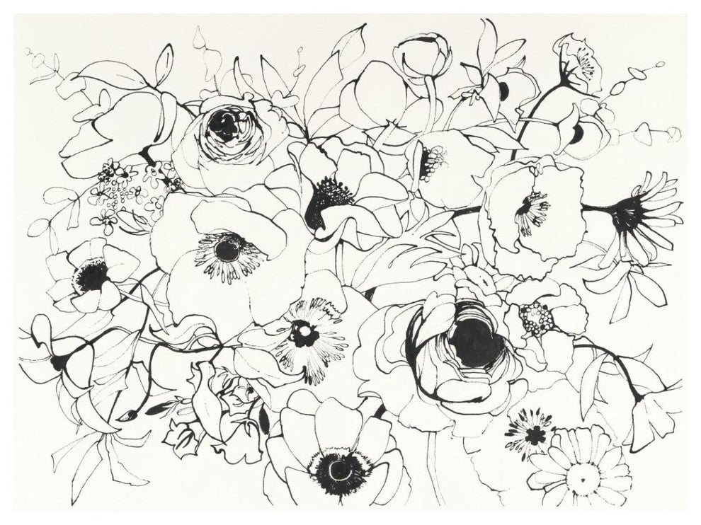 "Black Line Poppies Mix" Digital Paper Print by Shirley Novak, 50"x38"